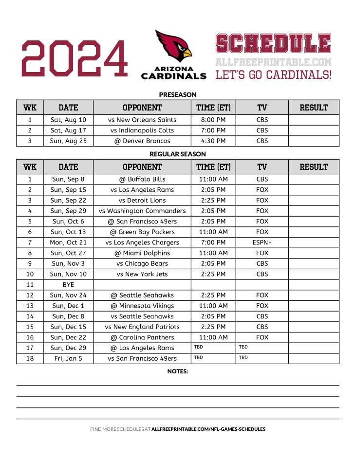 2024 Arizona Cardinals Schedule 2024 Arizona Cardinals Schedule