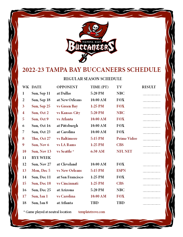 Buccaneers Football Schedule 2024