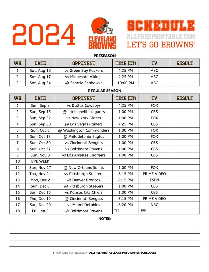 Cleveland Browns 2024 Schedule Printable