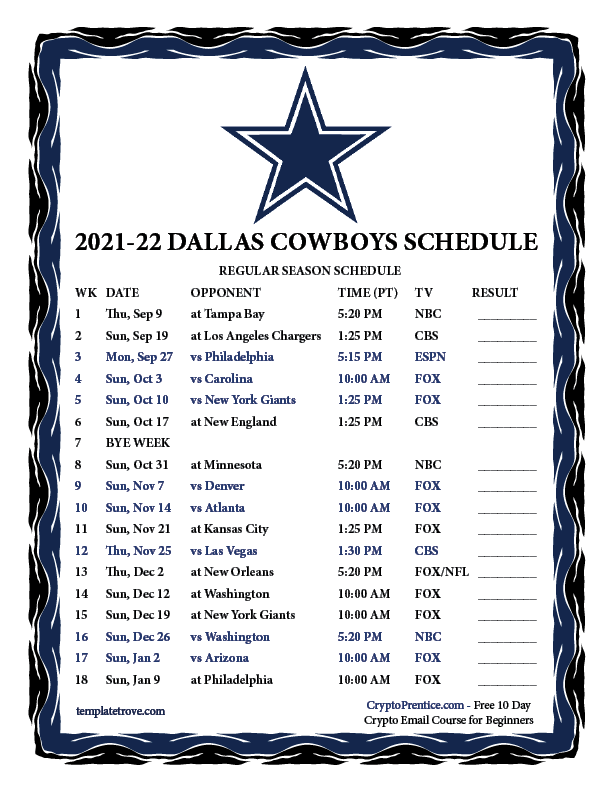 Dallas Cowboys 2026 Schedule