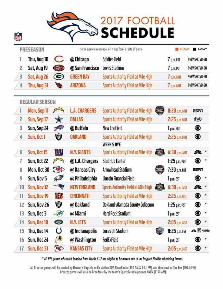 Denver Broncos Home Games Schedule