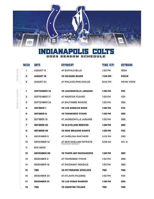 Indianapolis Colts Schedule Guide: Full Season Preview Indianapolis Colts Schedule Guide: Full Season Preview