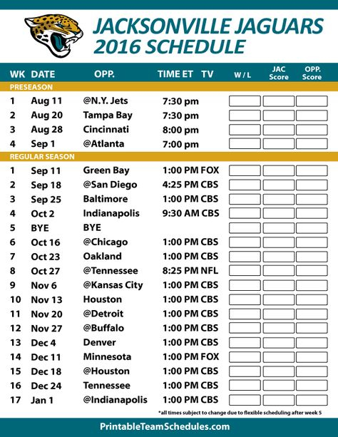 Jaguars Printable Schedule 2023