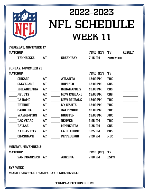 Nfl Week 8 Guide: Printable Schedule Inside